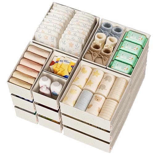 Cotton Linen Drawer Organizers for Baby Clothes, 20Pack Multi-Size Nursery