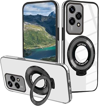 for Honor 200 Lite Case with Ring Stand, Silicone Shockproof Phone Case for Honor 200 Lite Clear Slim Luxury Cute Plating Protective Cover Black