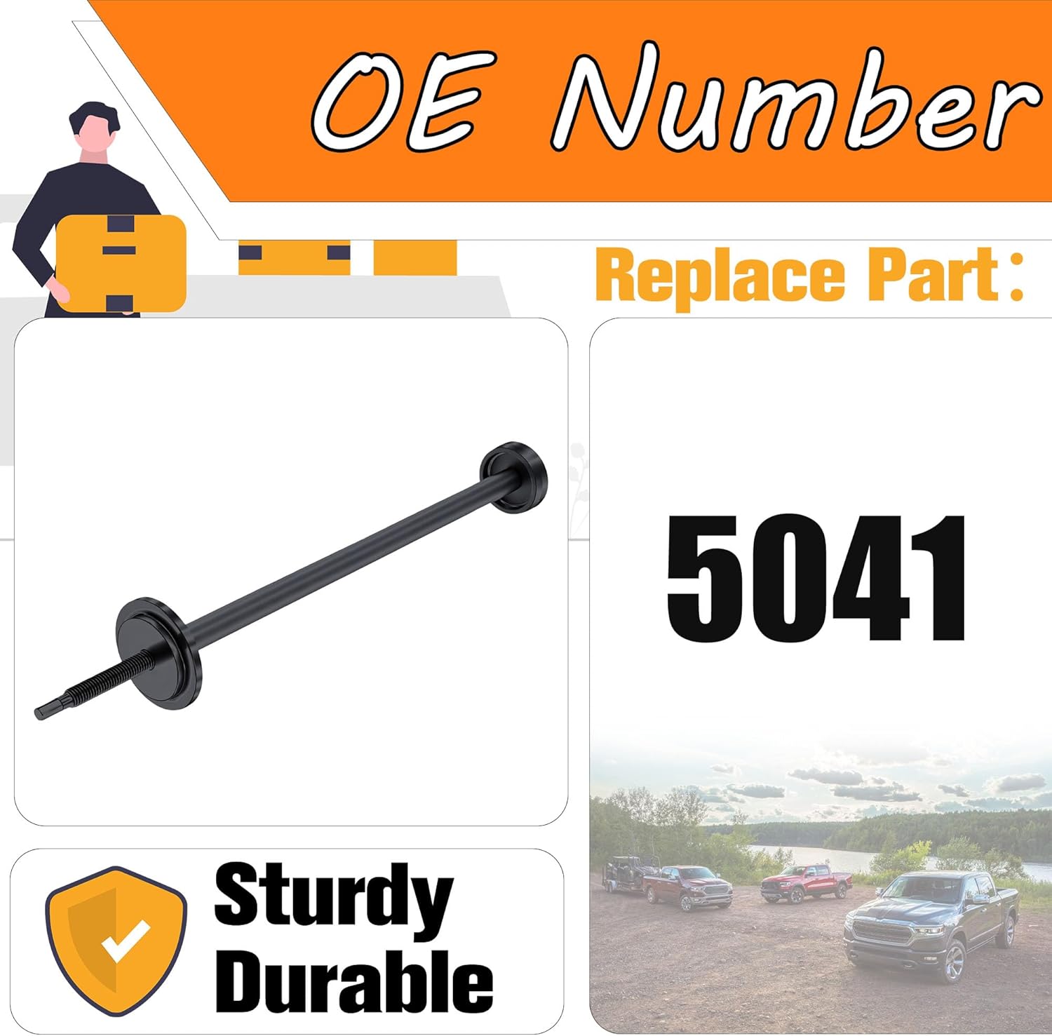 5041 Right Axle Seal Installer Tool Compatible for Dana 44 Dana 60 Front Axles, Chrysler Dodge Jeep Ram Vehicle Axle Tube Seal Installer Tools (18.5" Rod,2.16" Seals Adapter) Replace# 5041