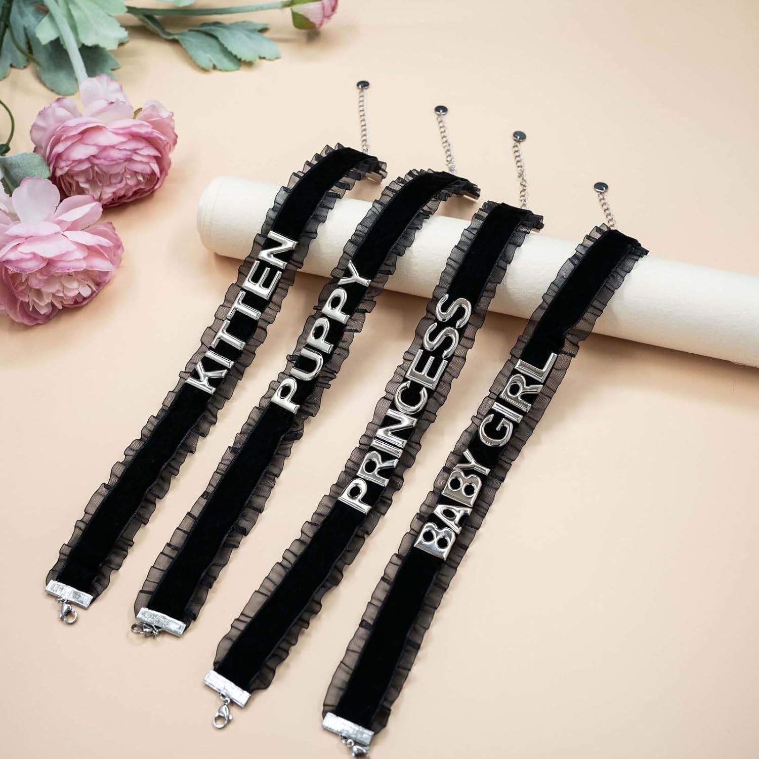 Handmade Black Choker Necklace for Women, Adjustable Black Velvet Lace Choker Collar for Women with Silver Letters, Gothic Choker Jewelry Gifts - Image 7