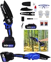 Mini Chainsaw Battery, 4 Inch Cordless Chainsaw with 1 Batteries and 2 Chains, 21V Portable Electric Chainsaw with One Hand for Pruning Gardening