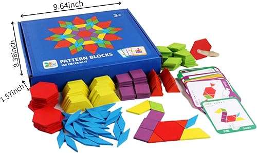 Miniatura 4 de Juego de 155 bloques de madera con forma geométrica y color, rompecabezas de jardín de infantes, juguetes educativos clásicos Montessori Tangram