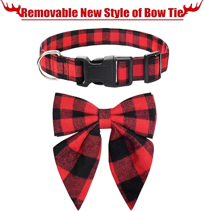 Collar de Navidad para Perro con Moño, Cuadros Clásicos, Suave y Duradero, Talla Mediana miniatura 4