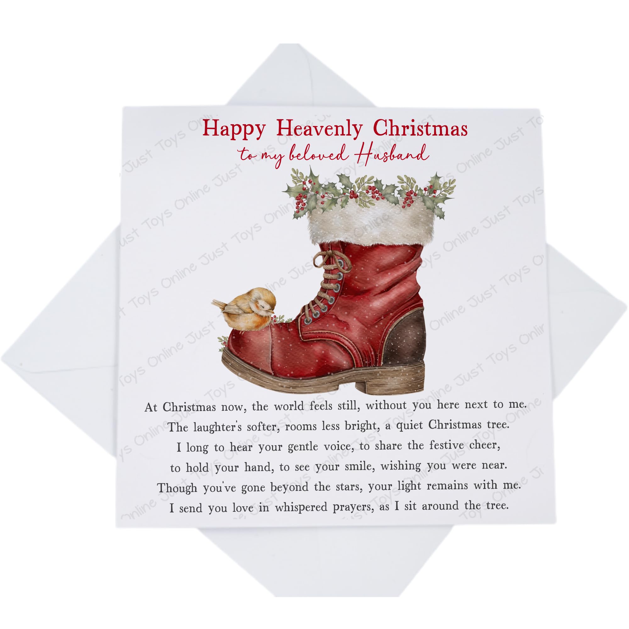 Happy Heavenly Christmas Card, Missing You Beloved Husband at Christmas Graveside Card, Robin on Boot