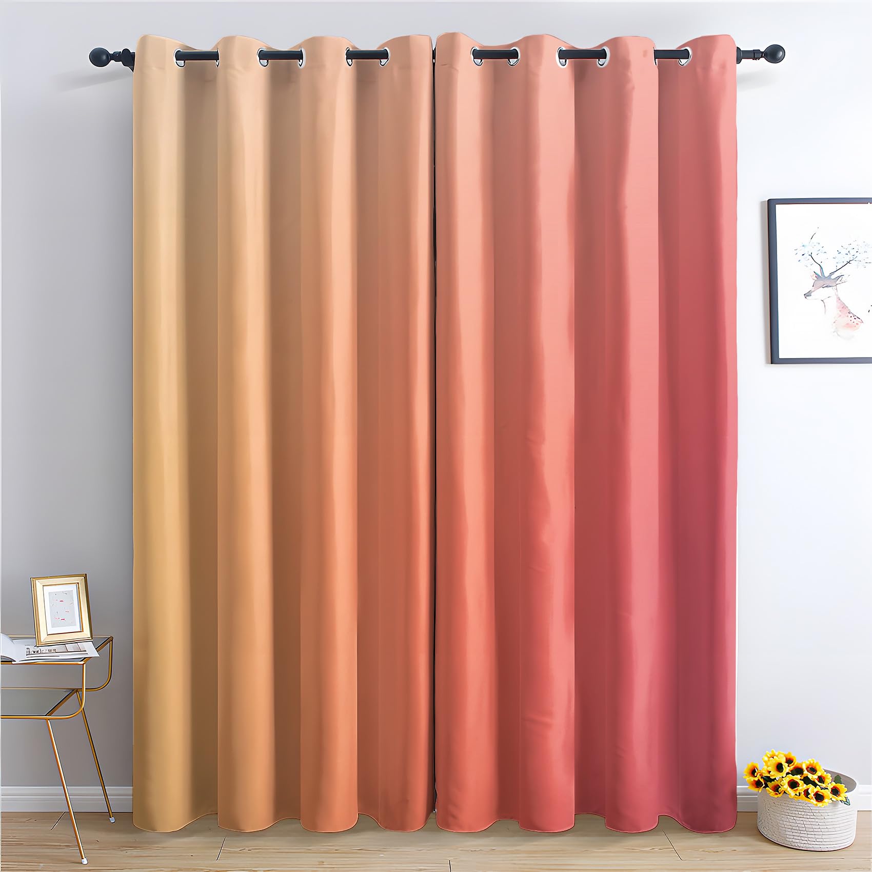 zcwl Ombre Orange Red Curtains for Bedroom Living Room, Gradient Patterned Blackout Curtains, Thermal Insulated Eyelet Curtain, 90 Drop Window Treatments Drapes, 66x90 Inch (W x L), 2 Panels — image 1