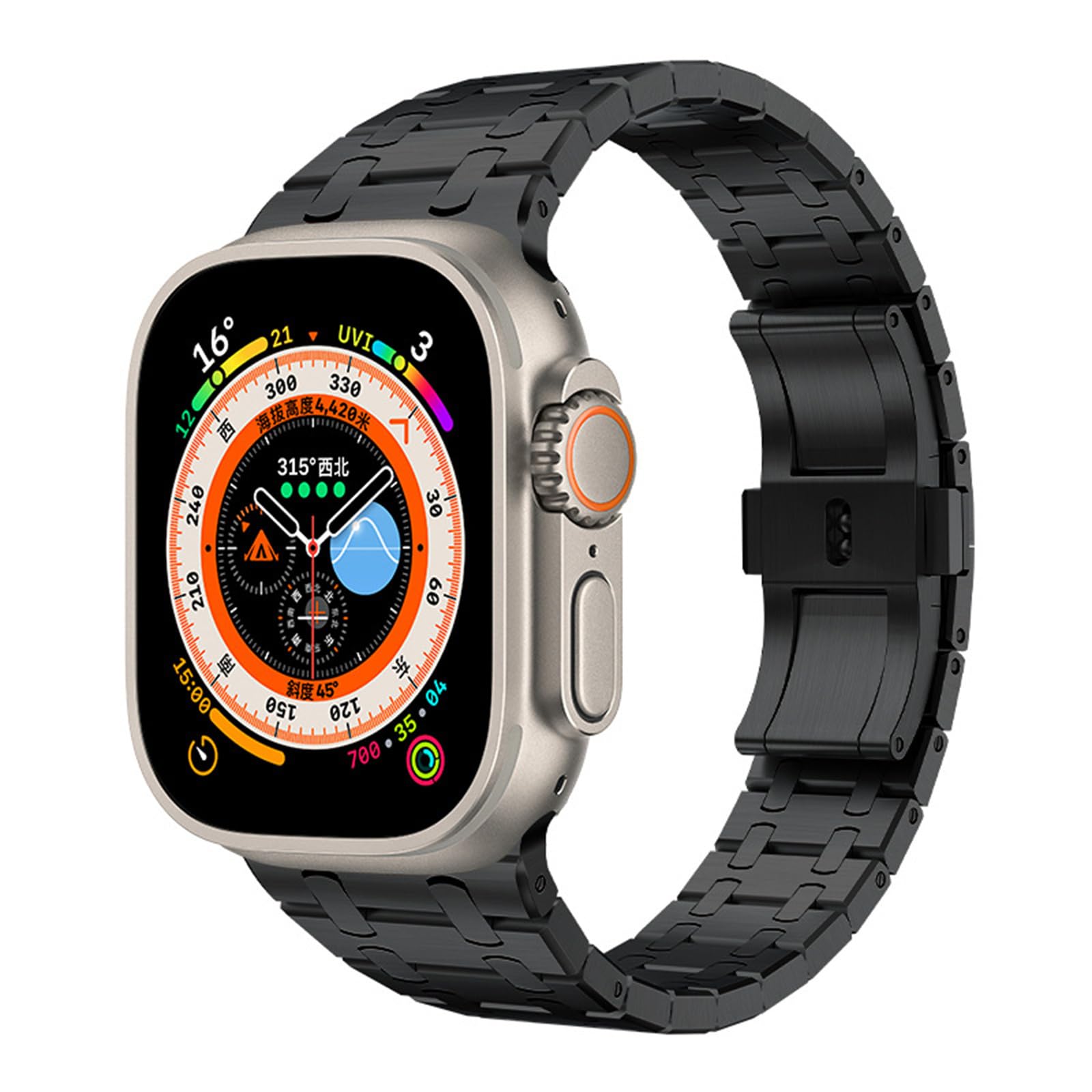Pasek kompatybilny z Apple Watch 49 mm, 45 mm, 44 mm, 42 mm, 41 mm, 40 mm, 38 mm, ulepszony, metalowy składany pasek ze stali nierdzewnej do iWatch Ultra 1, 2, serii 9, 8, 7, 6, SE, 5, 4, 3,