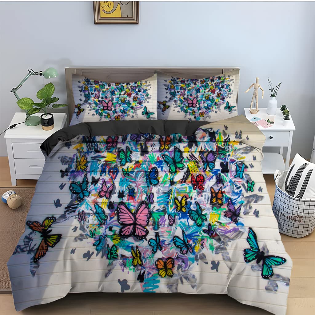 Parure de lit 160x200 papillon blanc en microfibre dense 110g/㎡