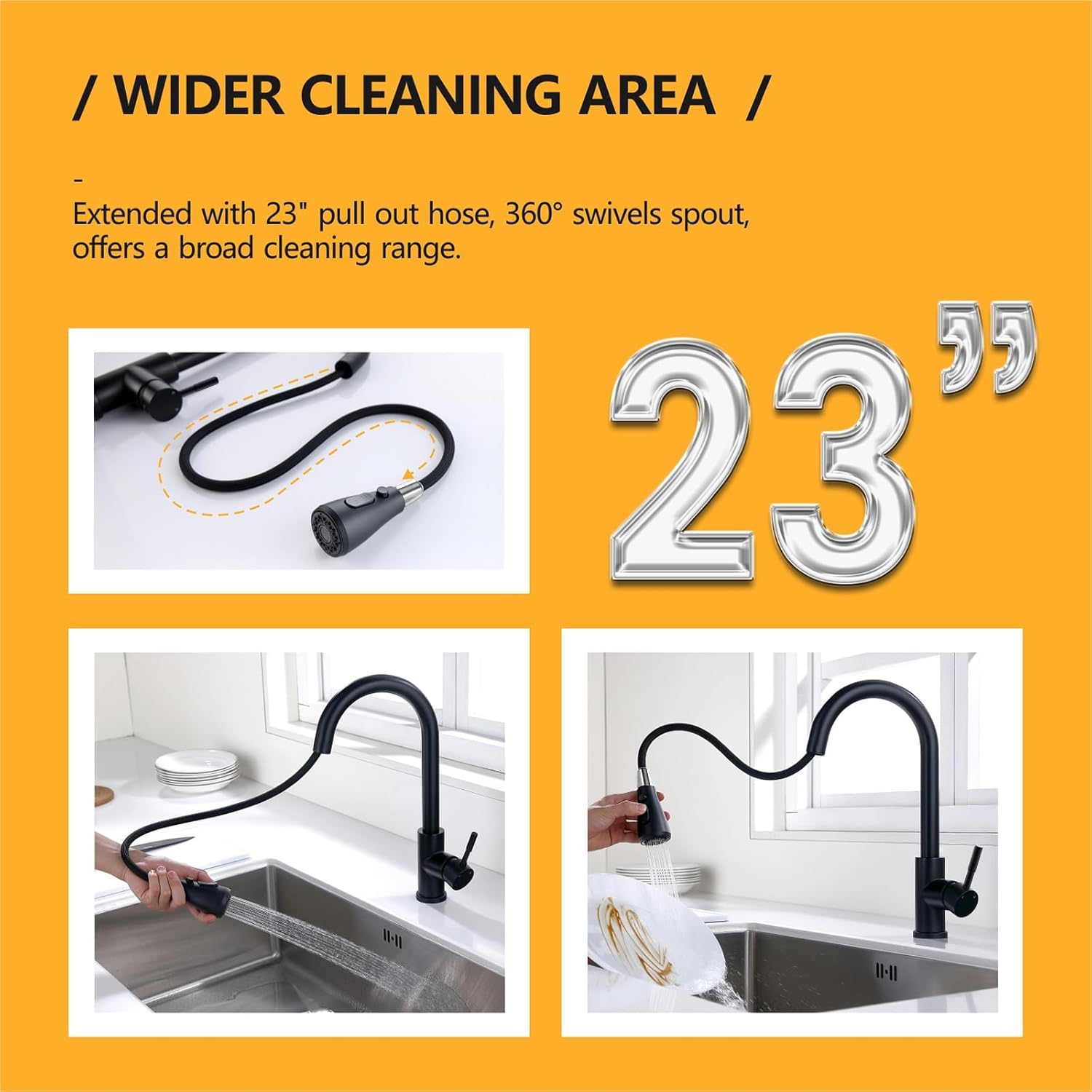 Black Kitchen Faucet with Pull Down Sprayer, Rv Kitchen Sink Faucets for Pot Filler, Farmhouse Camper Bar Sink Laundry Room, Fingerprint Resistant Single Hole Single Handle Stainless Steel - Image 2