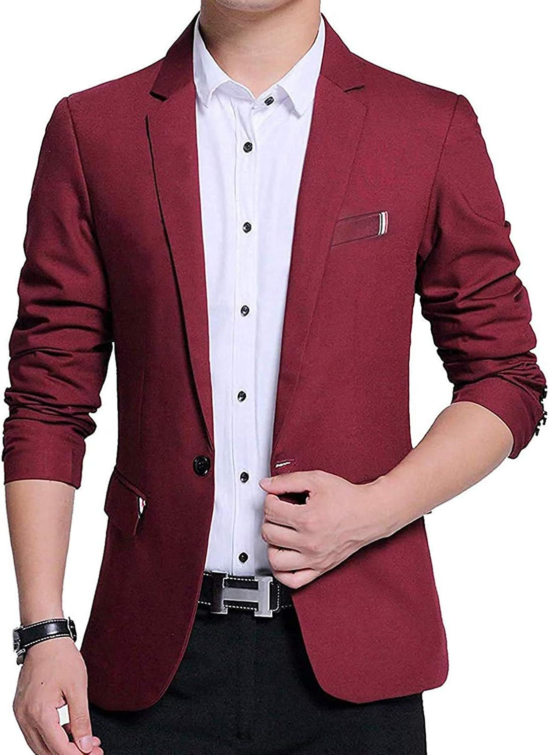 GEEK LIGHTING Party Blazaer for Men Slim Fit Single One Button Jackets(Red,US XS=Label XL)