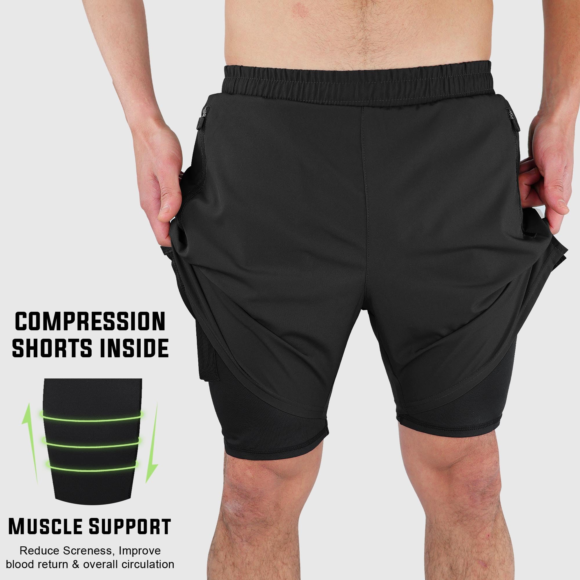 Mytra Fusion Short Running Homme 2 en 1 Short Musculation Homme pour de Multiples usages Respirant et léger Séchage Rapide Entraînement de Fitness Short Sport Homme