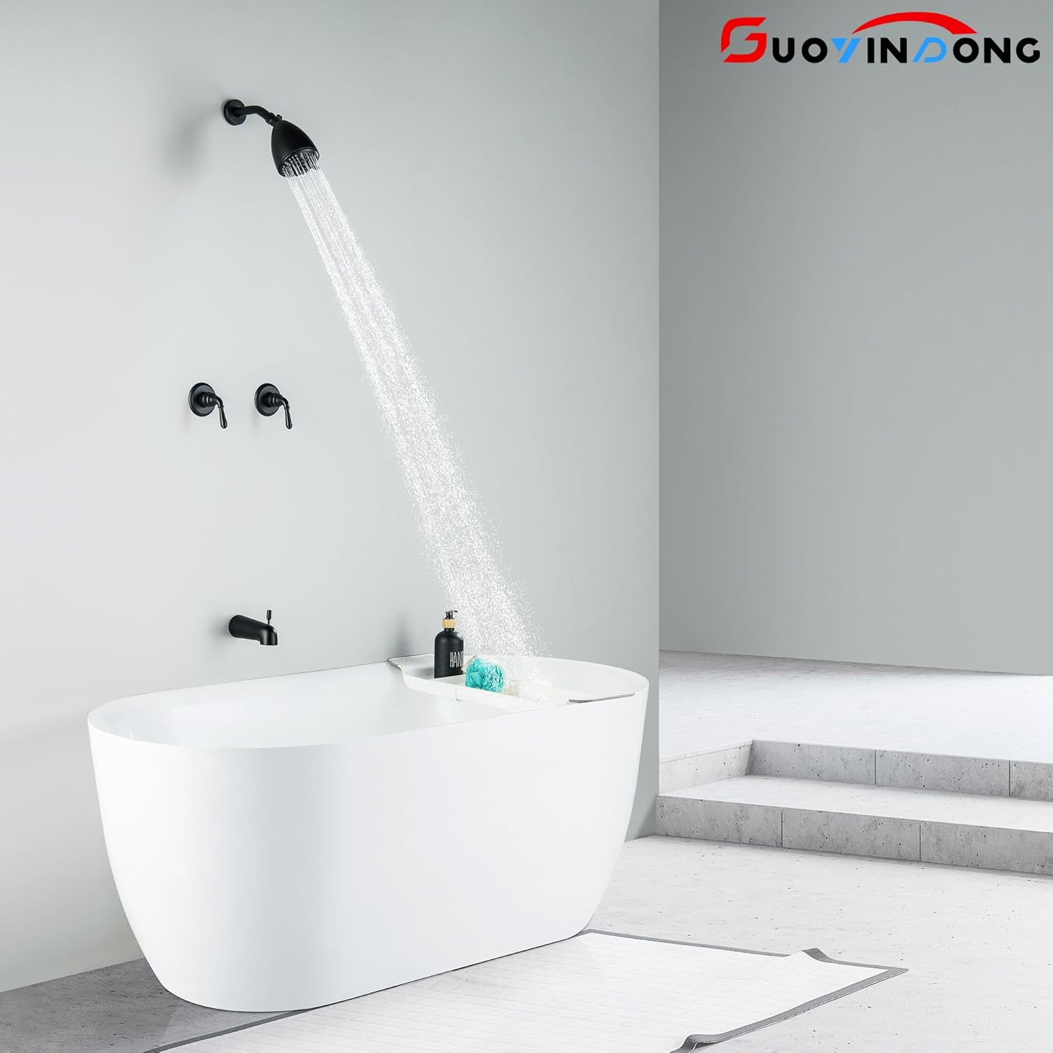 2 Handle Shower Faucet Set, Matte Black Two Handles Tub Shower Faucet and Two Knods Bathtub Faucets Sets with 9 Modes Filter Rainfall Shower Head Bathroom Shower Trim Kit