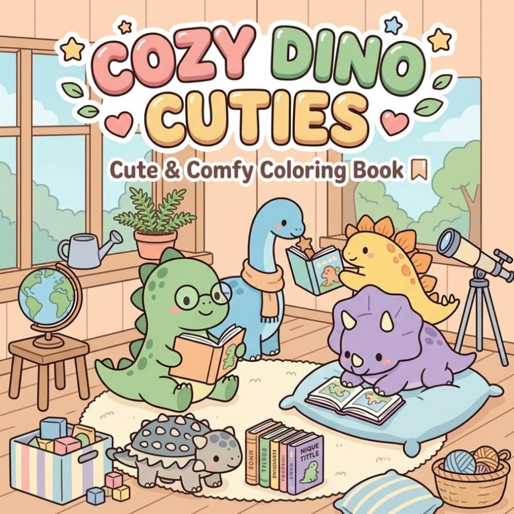 COZY DINO CUTIES - Cute & Comfy Coloring Book: A Cozy and Adorable Dinosaur Coloring Book for Kids and Adults — Cute Chibi Animals, Relaxing Scenes, Bold Easy Designs, and Stress-Free Creative Fun