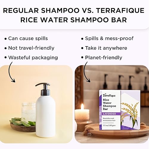 Miniatura 7 de Barra de champú de agua de arroz, barra de champú de lavanda para el crecimiento del cabello, contiene manteca de karité, coco, para adelgazar el