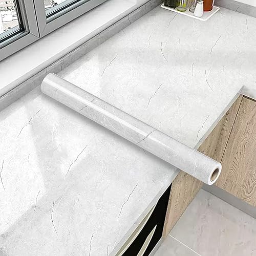 COSNIGHT Papel de contacto de mármol grisblanco para encimeras decorativas, papel tapiz impermeable de 17.7 x 118 pulgadas, papel de contacto