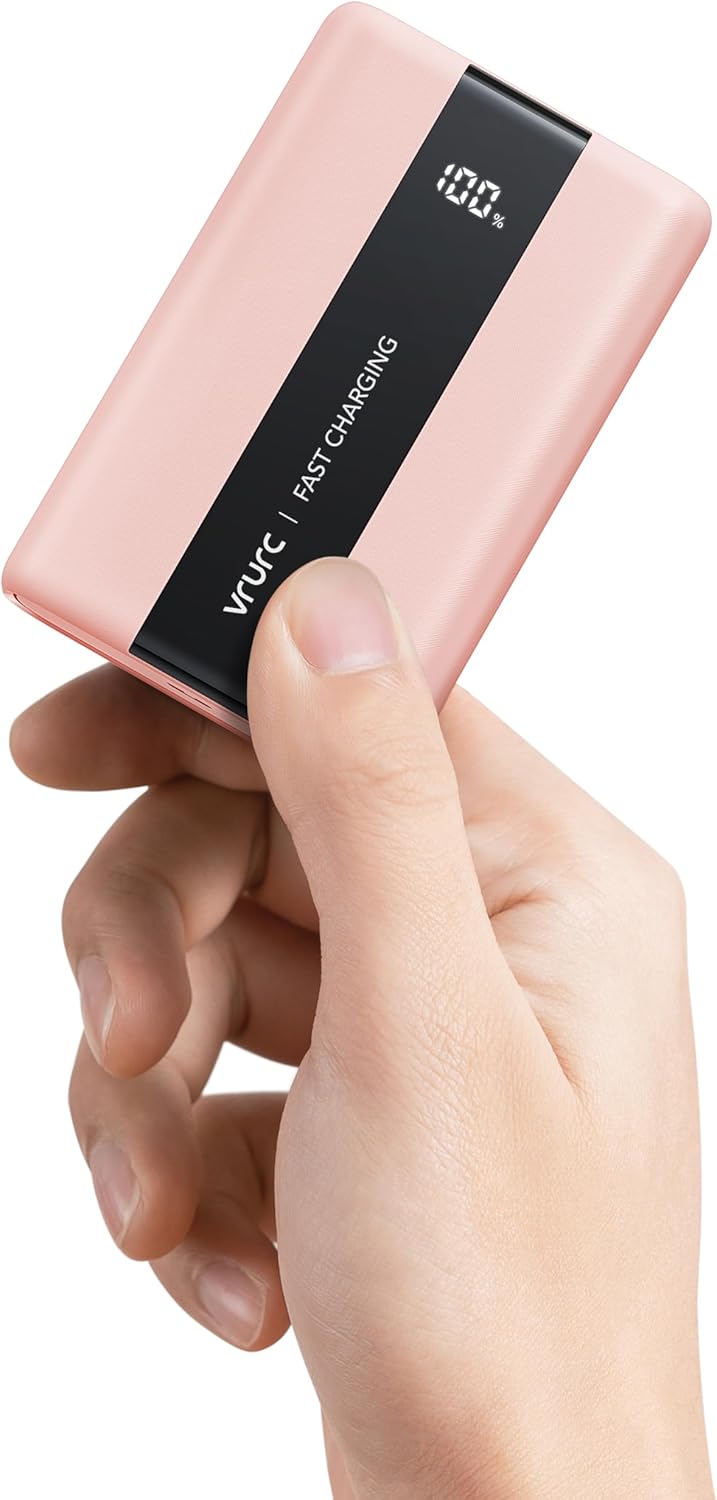 VRURC Power Bank 20000mAh, Piccola USB C PowerBank Ricarica rapida Mini batteria esterna da 22,5W potente Batteria PD/QC3.0 Caricabatterie portatile Compatibile con iPhone Tablet Huawei - Rosa