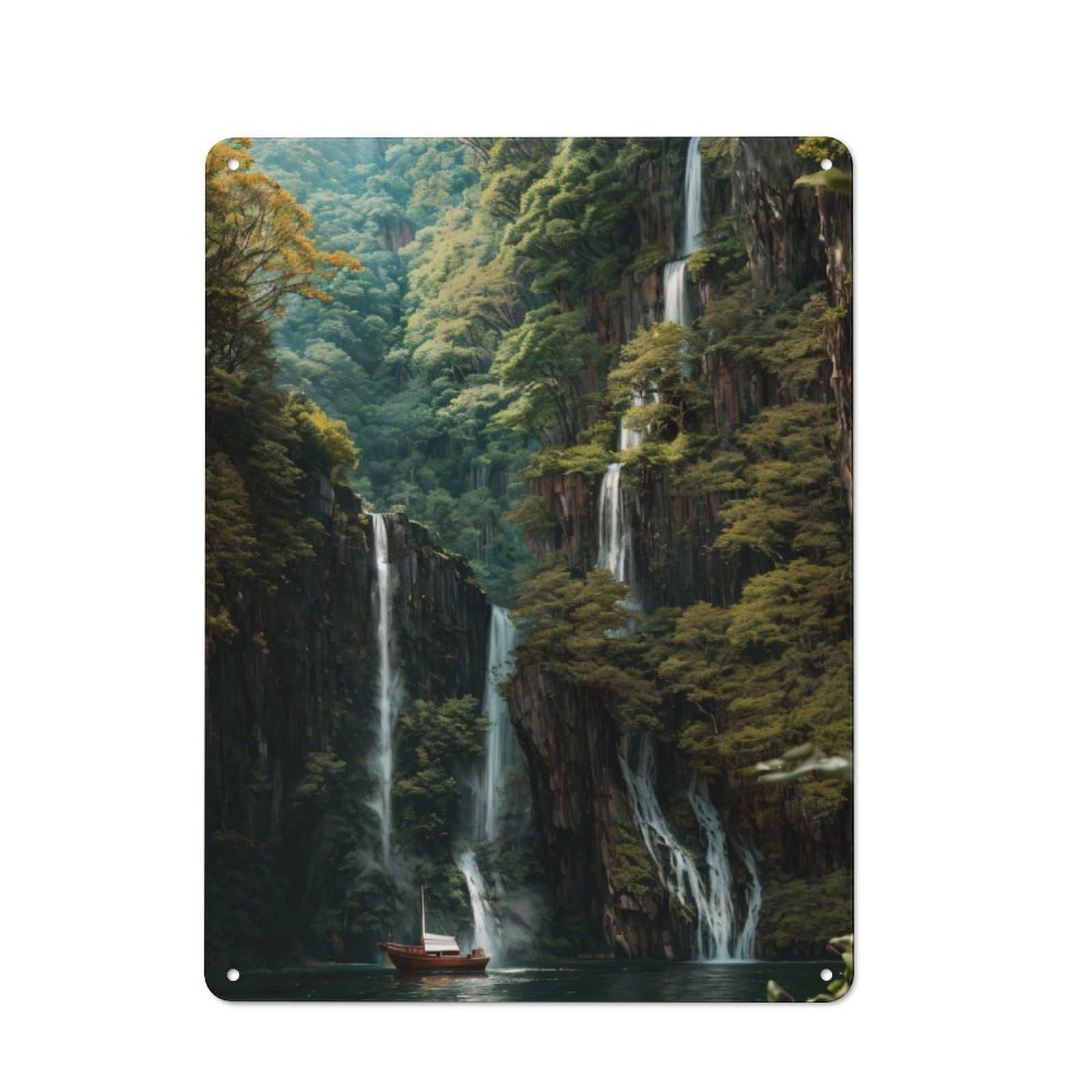Junmoney Waterfall Paradise Vintage Metal Plaque 40X30cm Featuring For Pub Or Café, Suited To Café Interior Fans