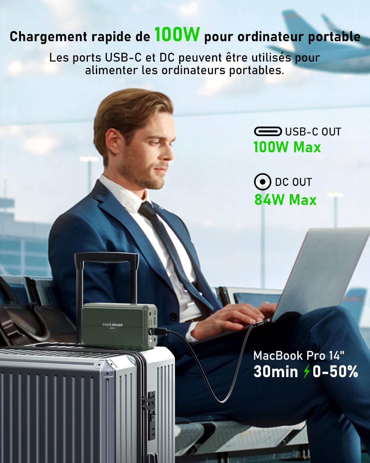 EASYLONGER ES270 CPAP Batterie pour Voyage en Avion 99Wh Batterie CPAP pour Camping CPAP Power Bank pour ResMed AirMini, AirSense 11/10, AirCurve 11, Sefam EcoStar/S.Box/Néa, BMC M1 Mini, DreamStation