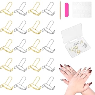 20Pcs Wudu Nail Rings, Adjustable Fingernail Rings with Adhesive Nail Tabs No Glue for Women Fingernail Art Decoration,Reusable Detachable Women Gifts Kits for Beginners (Gold & Silver-20Pcs)