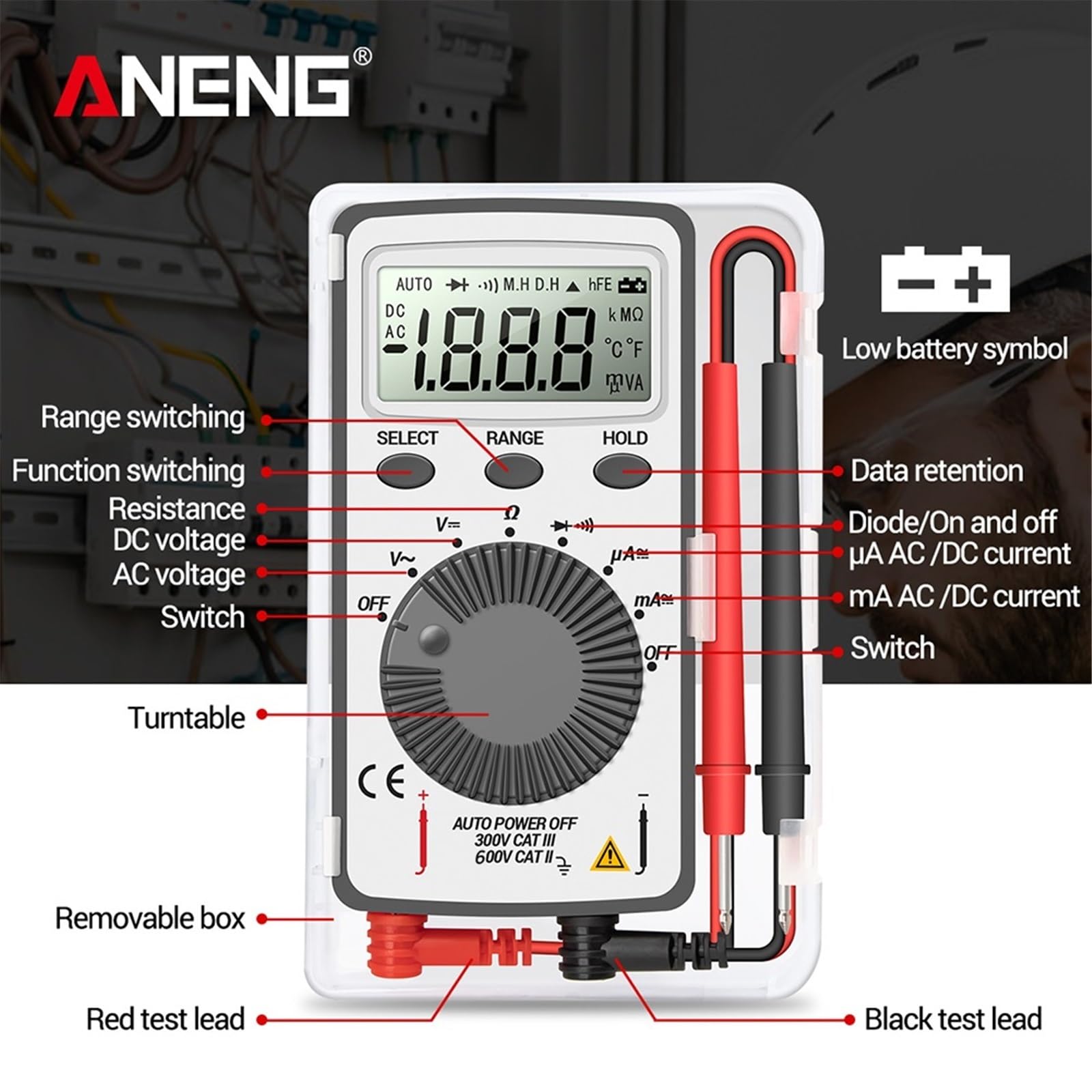 Przenośny cyfrowy multimetr LCD AC/DC, tester rezystancji napięcia, wolt-amperomierz, narzędzia do testowania instrumentów elektrycznych (multimetry)