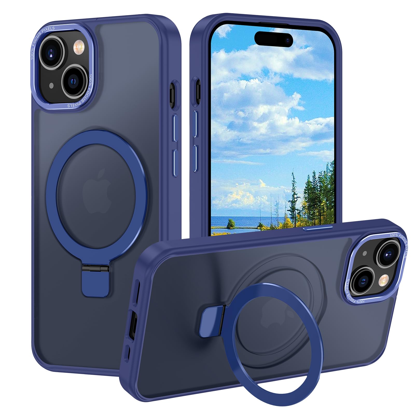 Casehas for iPhone 15 Case,with Magnetic Invisible Stand [Compatible with MagSafe] Shockproof Slim Translucent Anti-Slip M...