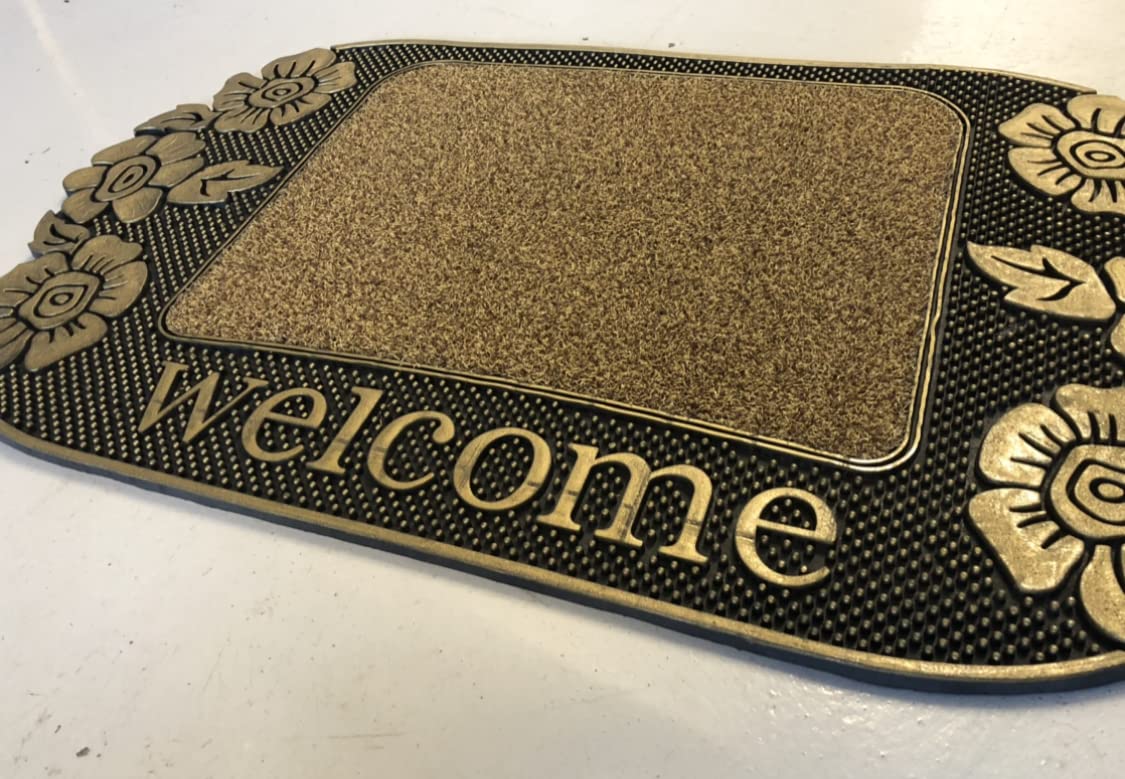 Orientalrugcompany Gold Heavy Welcome Tough Hard Wearing Rubber Edged Door Mats 45Cm X 75Cm In