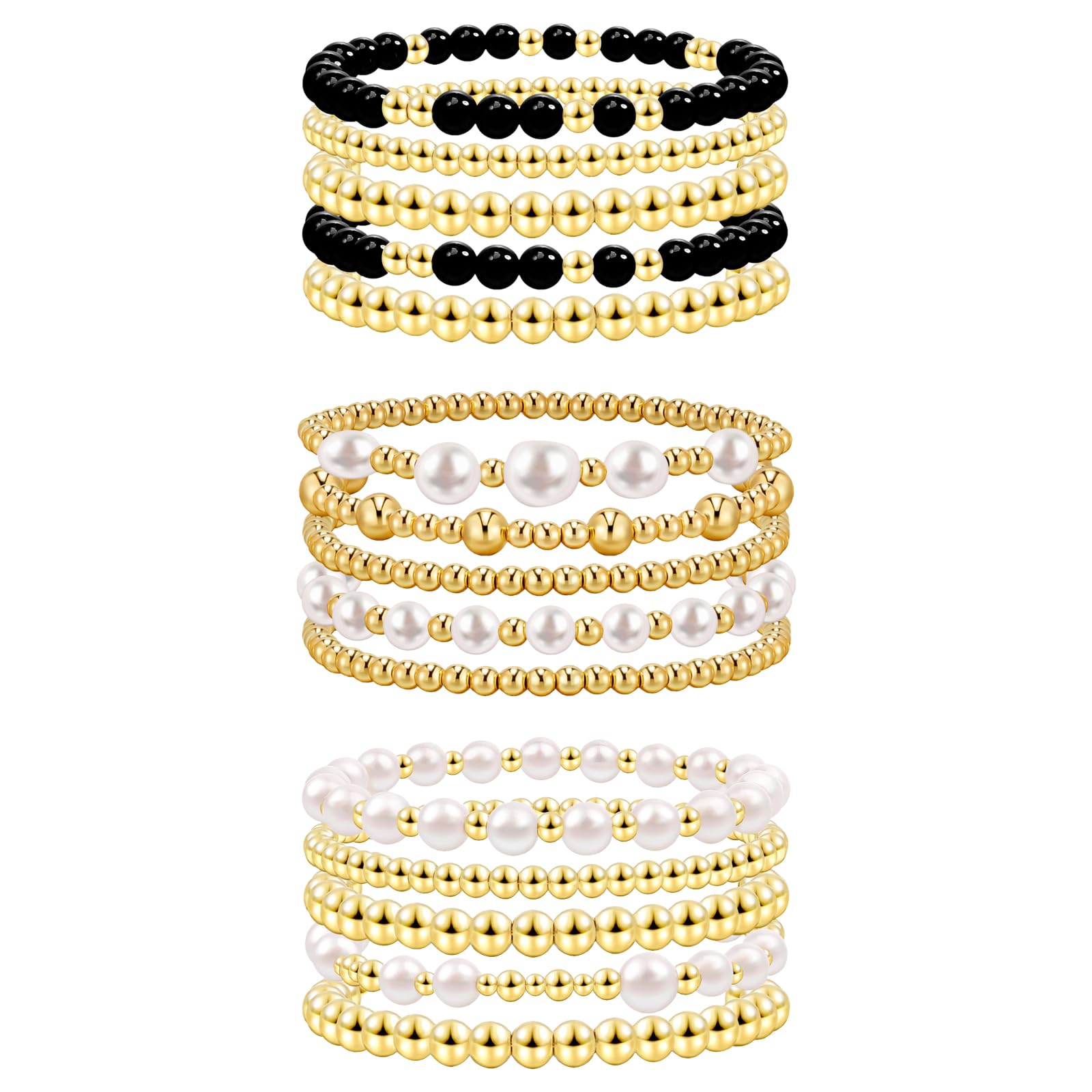 JewelryWe Perlenarmband Damen Elastisch Armband: Boho Kristall Imitation Perlen Stretch-Armband Mehrschichtiges Steine Stapelbare Armkette Armreif Geschenk für Frau Freundin