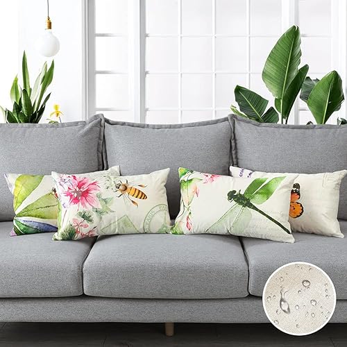 Miniatura 2 de Artscope Juego de 4 fundas de almohada impermeables de 12 x 20 pulgadas, fundas decorativas de primavera para exteriores, patio, jardín, sala de
