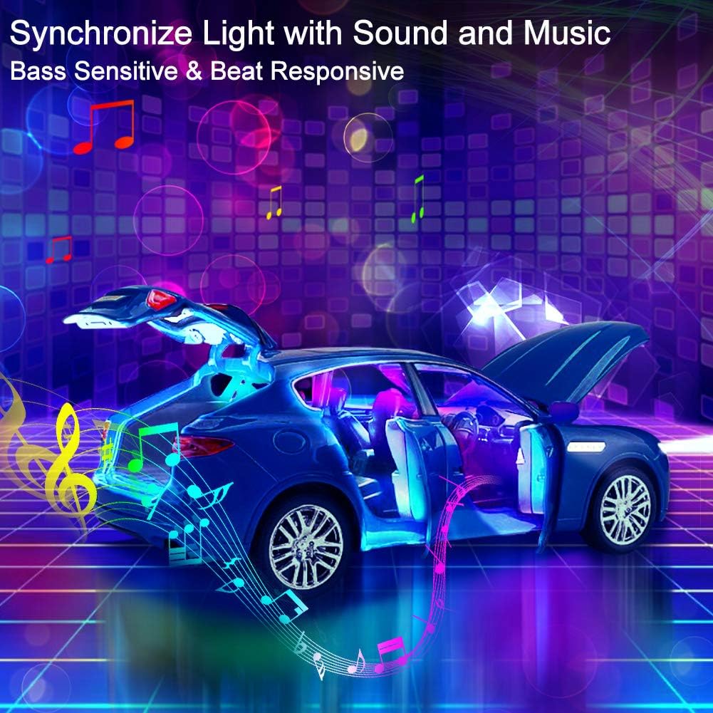 Interior Car Lights, Car LED Strip Lights 4pcs with 60 LEDs, 9 Colors Changing, Music Sync Dance, Decorative Atmosphere Glow Neon Lighting Kit with Wired Button Control, 12V/DC Input