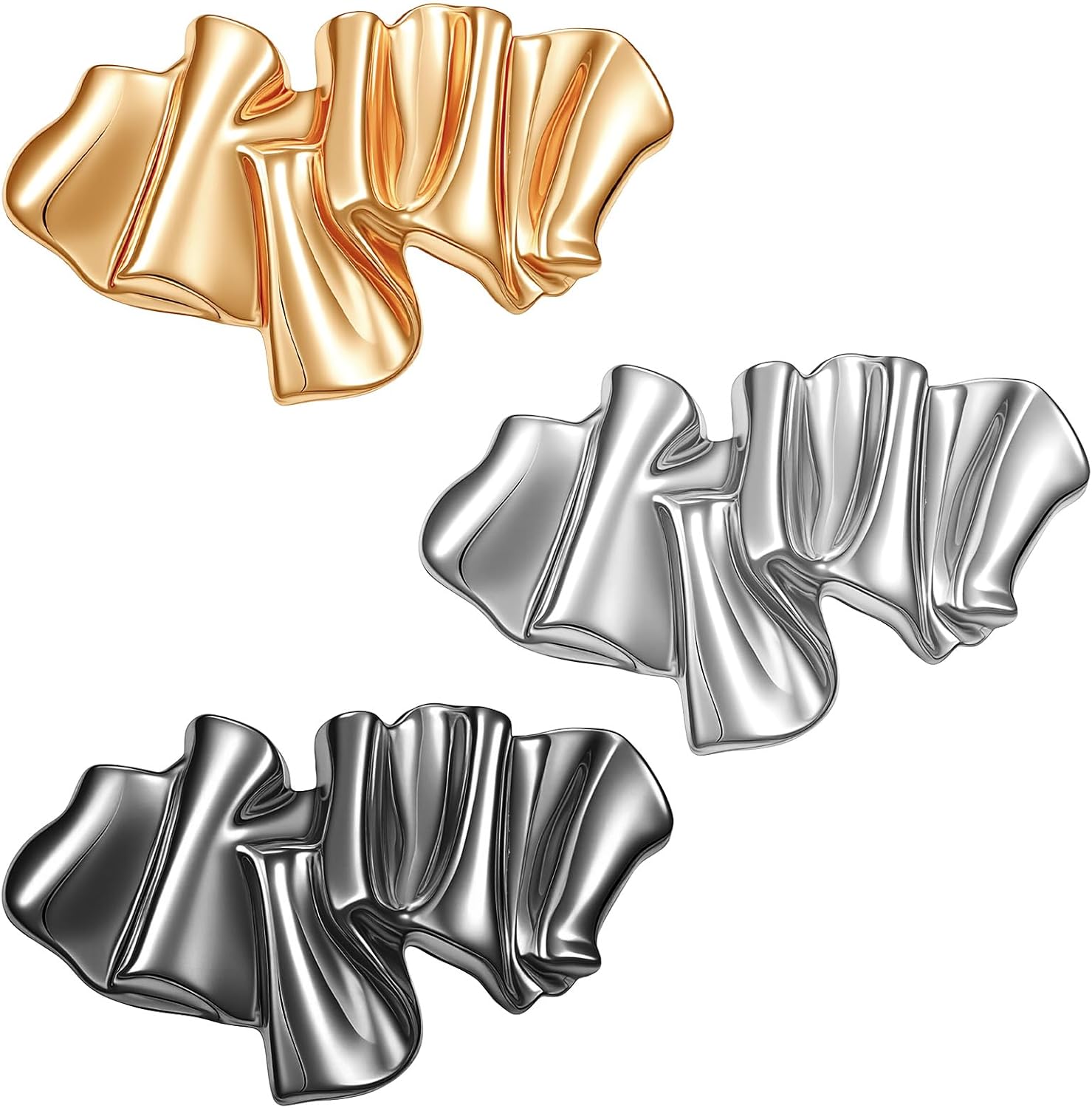 3 Pcs Gold Irregular Brooches, Metal Silver Black Pleated Abstract Irregular-Shaped Pins for Clothes Exquisite Brooches & Pins Decorations for Women Fashion Weddings Suit Dress Clothing Accesso