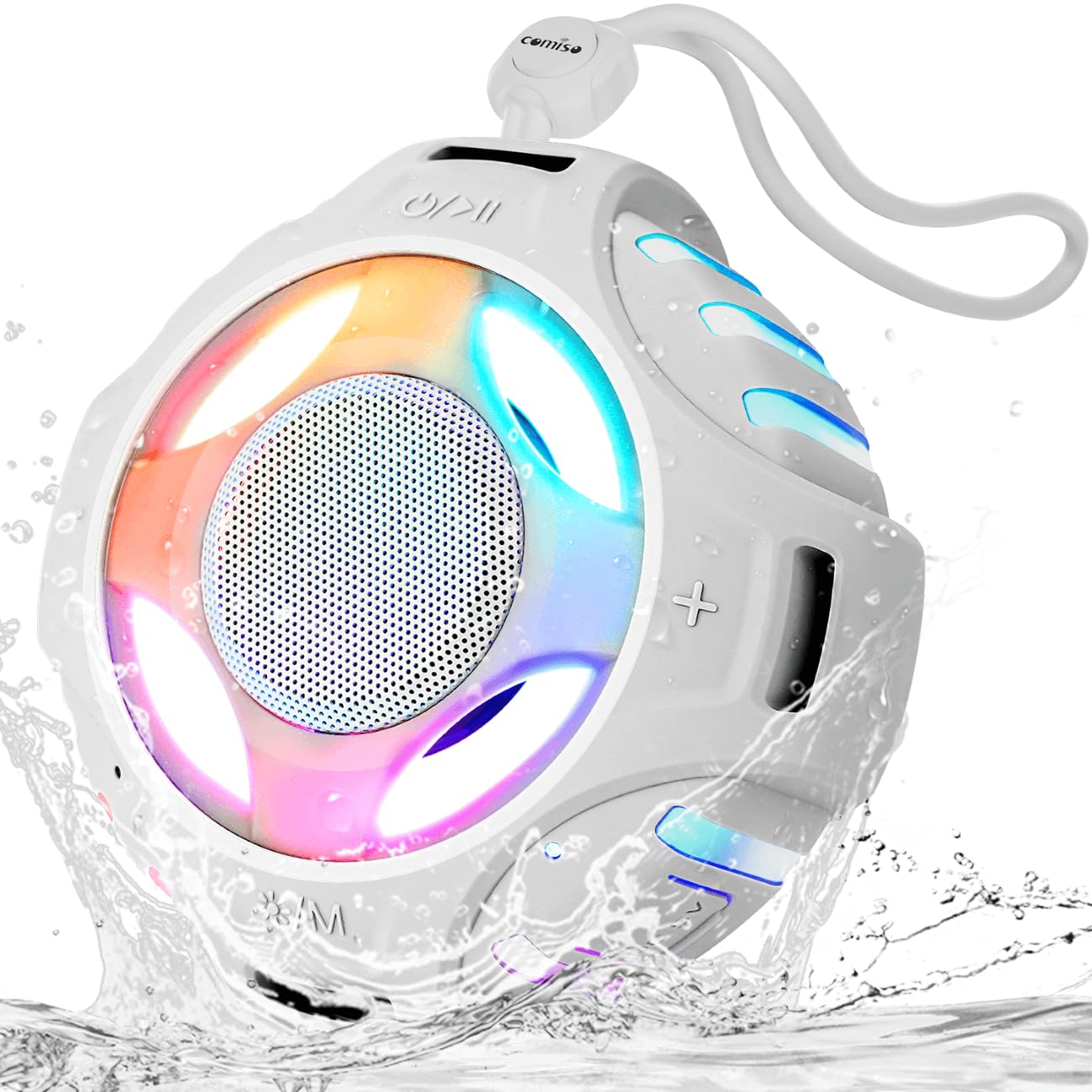 comiso Shower Bluetooth Speaker, IPX7 Waterproof Speaker with Multiple Light, Floating, Wireless Speakers with Punchy Bass and Loud HD Sound 2000mAh