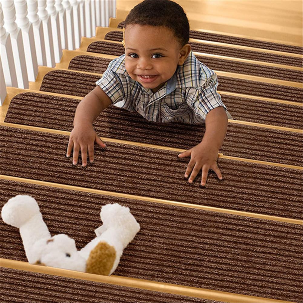 RRrawgff Carpet Stair Treads Self Adhesive, 20x76cm Non-Slip Carpet Stair Runner Carpet Stairs Mats Removable Reused for Kids Elders and Pets (2pcs,coffee 2)