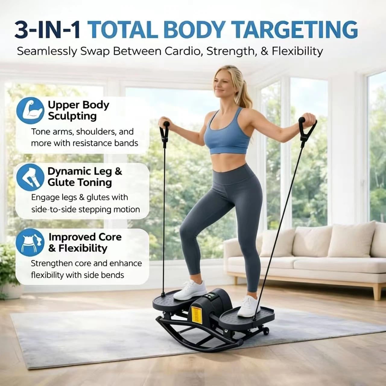 Rock Stepper, Side to Side Rocker Stepper Machine with Stainless Steel Base, Low-Impact Lateral Steppers for Home Workout and Under Desk, 245 lbs Weight Capacity