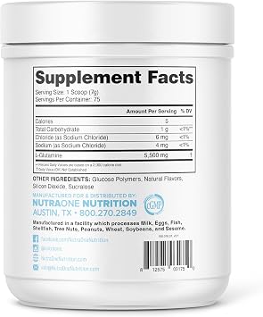 NutraOne GlutaOne L-Glutamine Powder Post Workout Recovery Supplement (75 Servings)