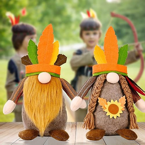 Miniatura 2 de LUOZZY 2 piezas de muñeca india sin rostro encantador gnomo Rudolph escritorio salvaje hombre muñeca para decoración de fiesta de Acción de Gracias