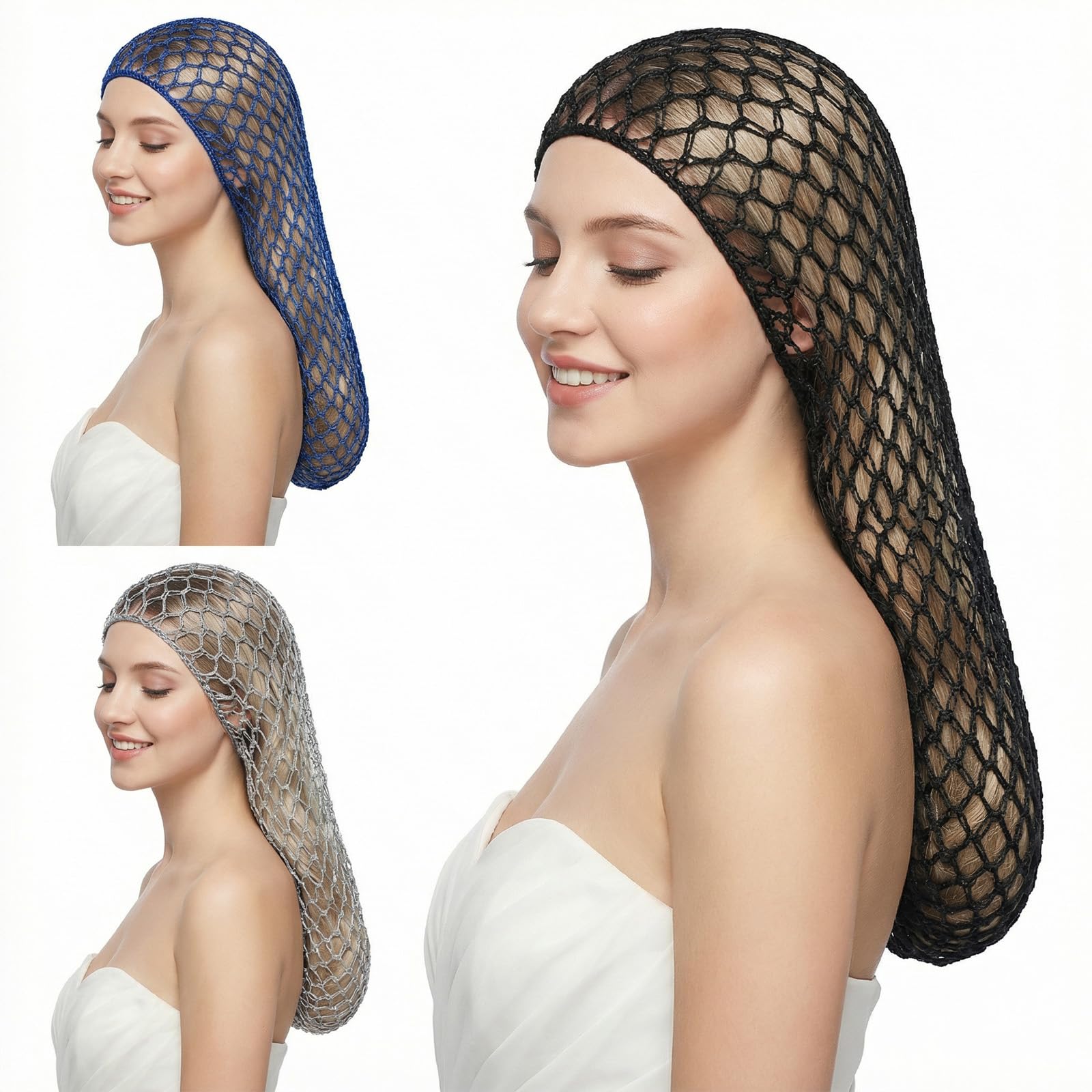 3 Pcs Crochet Hair Nets Large Mesh Hairnet Rayon Knit Snood Hat Cover Women Hair Nets for Sleeping Long CurlyHair