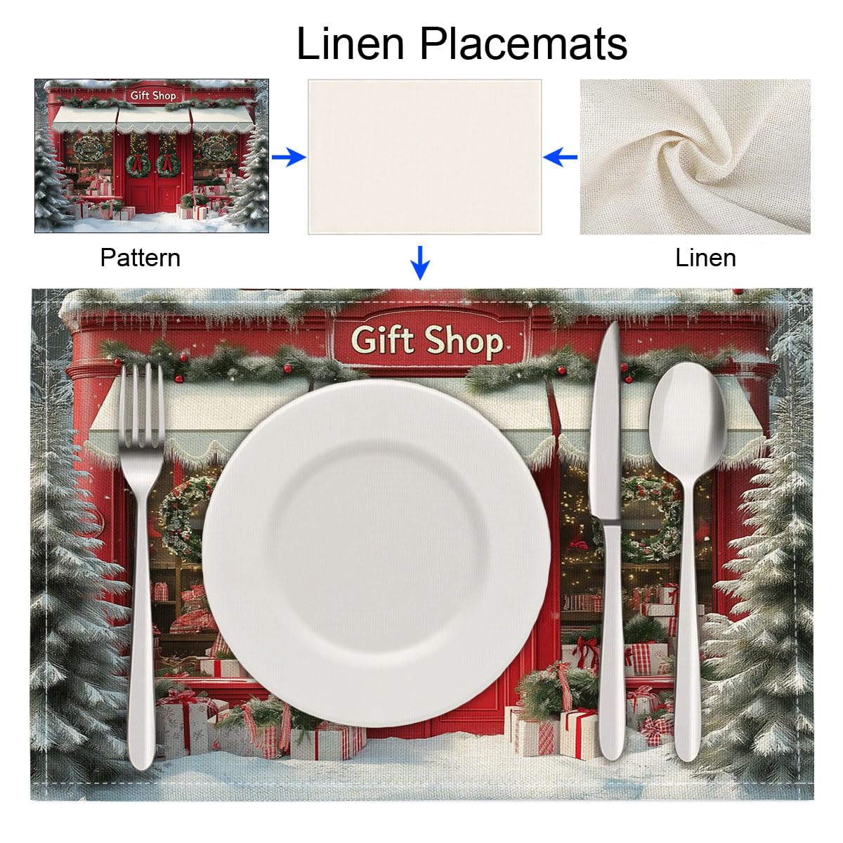 Decoración de mesa de Navidad, juego de 6 manteles individuales de tienda de chocolate, decoración de Navidad, manteles individuales rojos profundos para el hogar, lavables, a prueba de calor