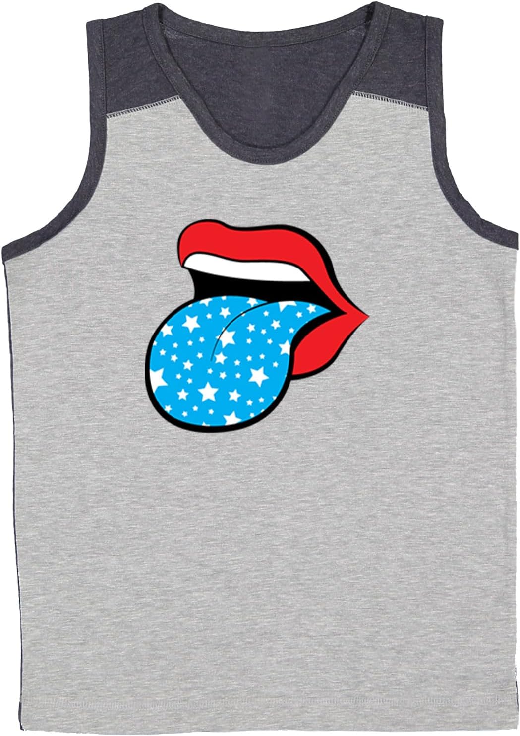 Tcombo Stuck Out Tongue Americana - Stars Youth Contrast Back Tank Top