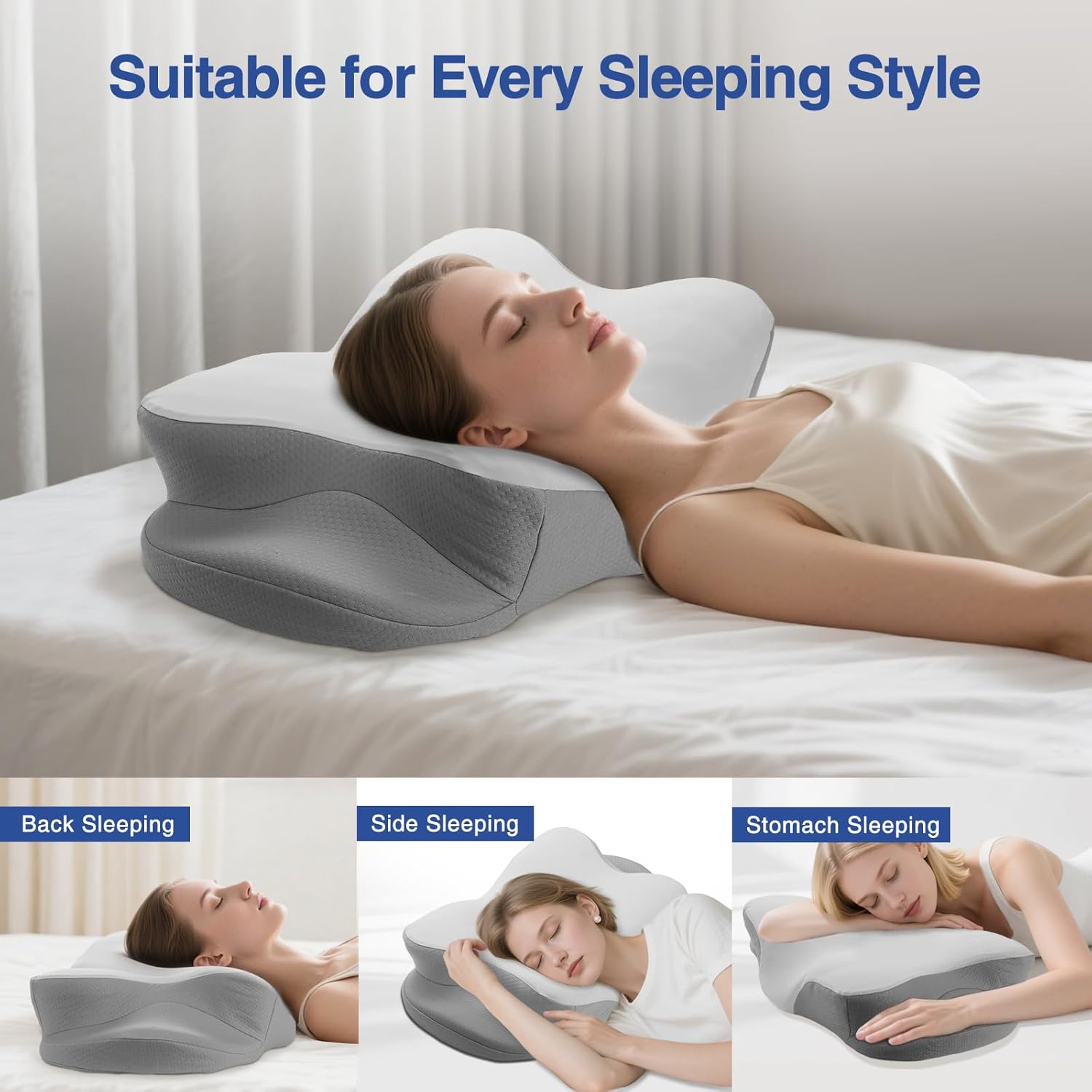 Cervical Pillow for Neck Pain Relief - Ergonomic Neck Pillow with Ice Silk Pillowcase, Cooling Memory Foam Pillows for Side Back Stomach Sleepers