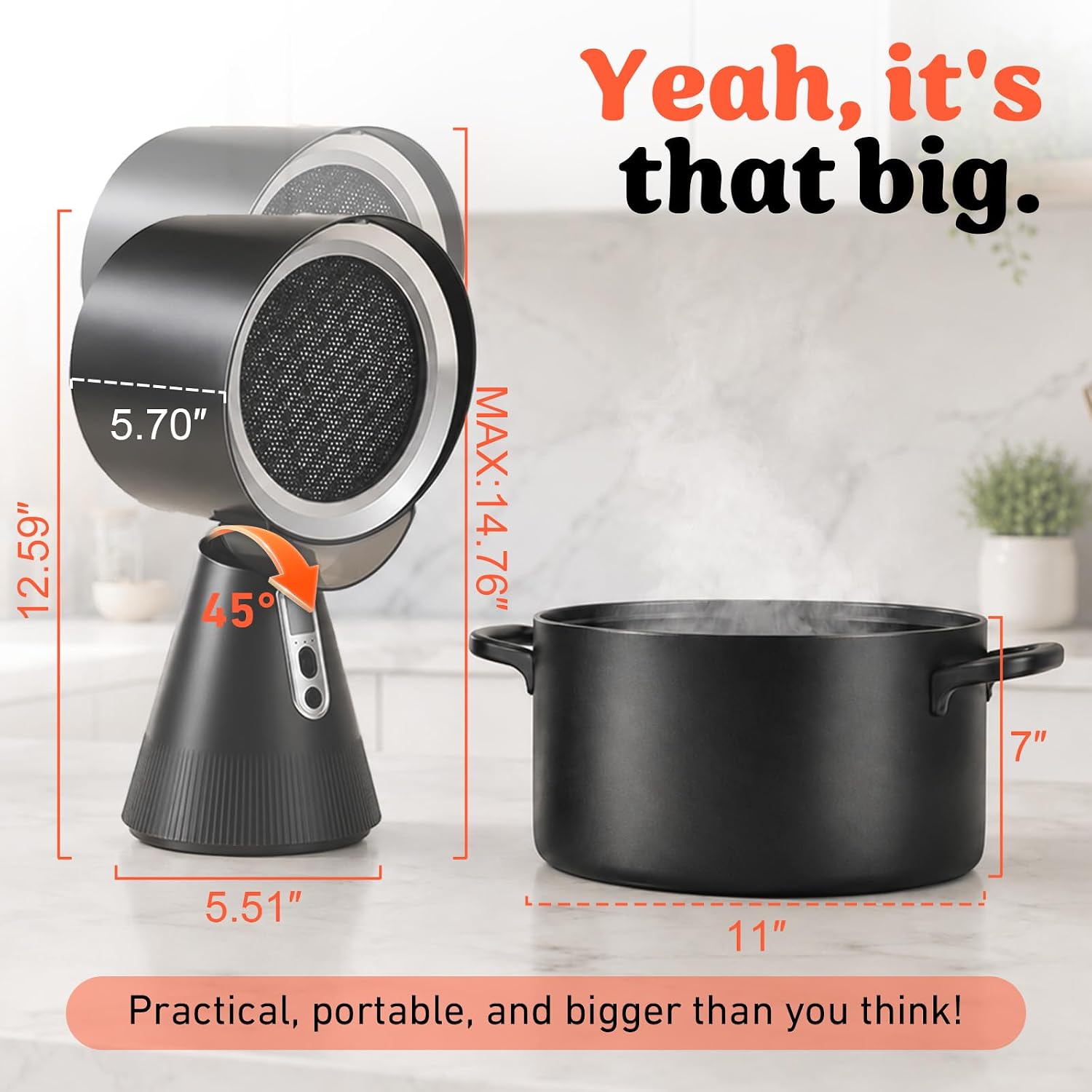 Portable Range Hood, Countertop Kitchen Exhaust Fan with 3-Speed Suction, Adjustable 7cm Height & 45°Angle, BLDC Low Noise Portable Fume Extractor with LED Light,for Apartment RV Indoor BBQ Hot Pot