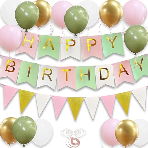 Miniatura 13 de Cartel de feliz cumpleaños, decoración de cumpleaños de oro rosa, 16 globos de 12 pulgadas con 2 cintas para decoración de fiesta de niña y mujer