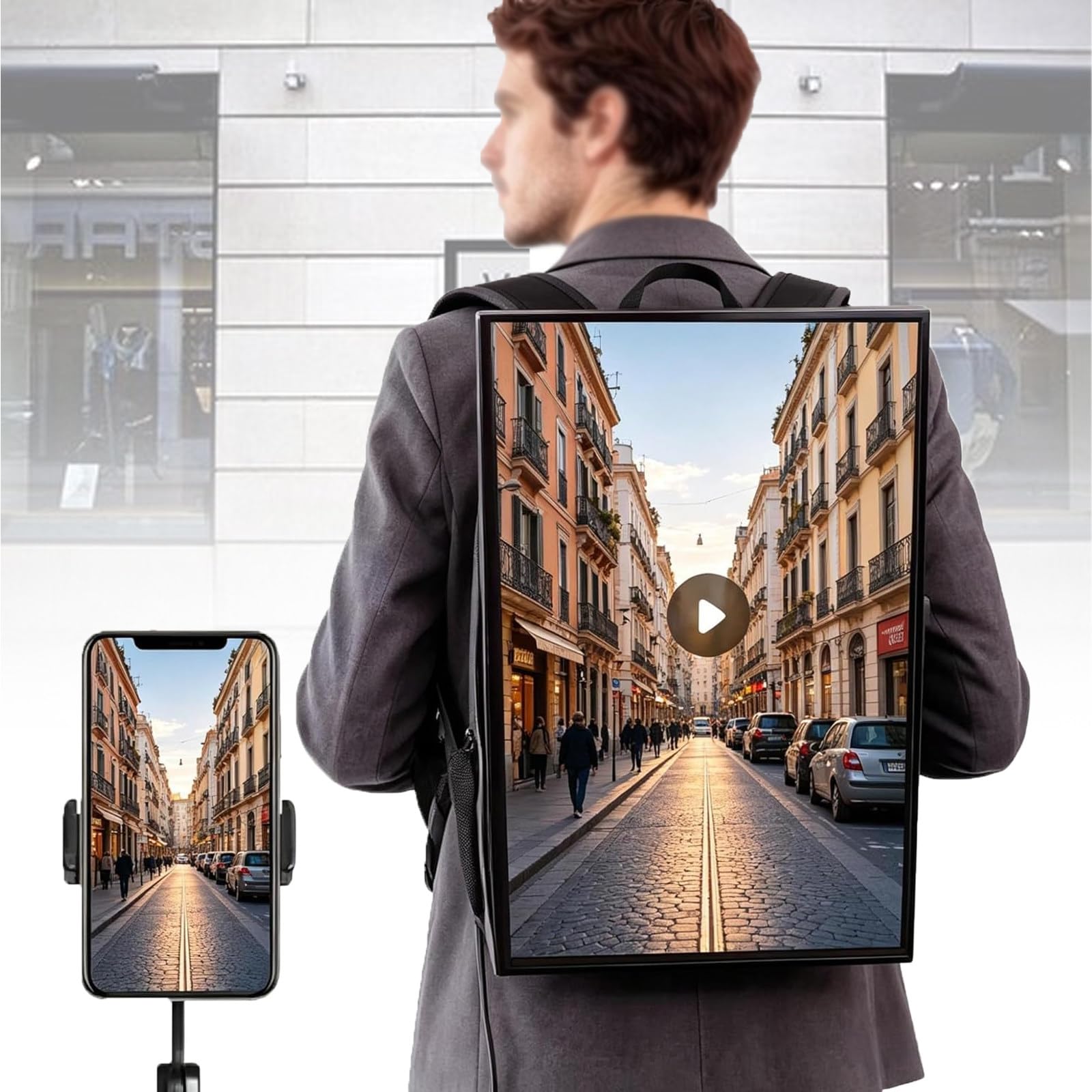 Atwynd 21.5 inch LCD Ads Backpack with WIFI/USB/App/HDMI Input, Backpack-Style Digital Advertising Board, Human Walking Bag Digital Billboard, 1920 * 1080 Resolution Ratio USB
