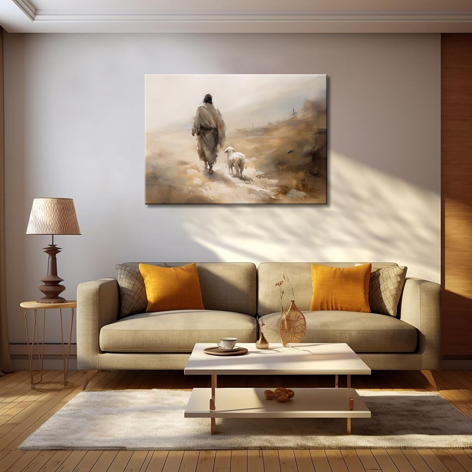 Yaasmolaa Jesus Wall Art Boho Jesus And Lamb Canvas Wall Art Scripture Wall Art Religious Wall Decor Christian Canvas Wall Art Prints Home Decor for Bathroom Living Room Kitchen Bedroom 24x16inch