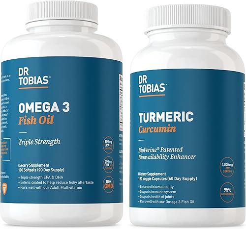Dr. Tobias Aceite de pescado Omega 3, 2000 mg y curcumina de cúrcuma, 95% curcuminoides, promueve la salud general con apoyo antioxidante