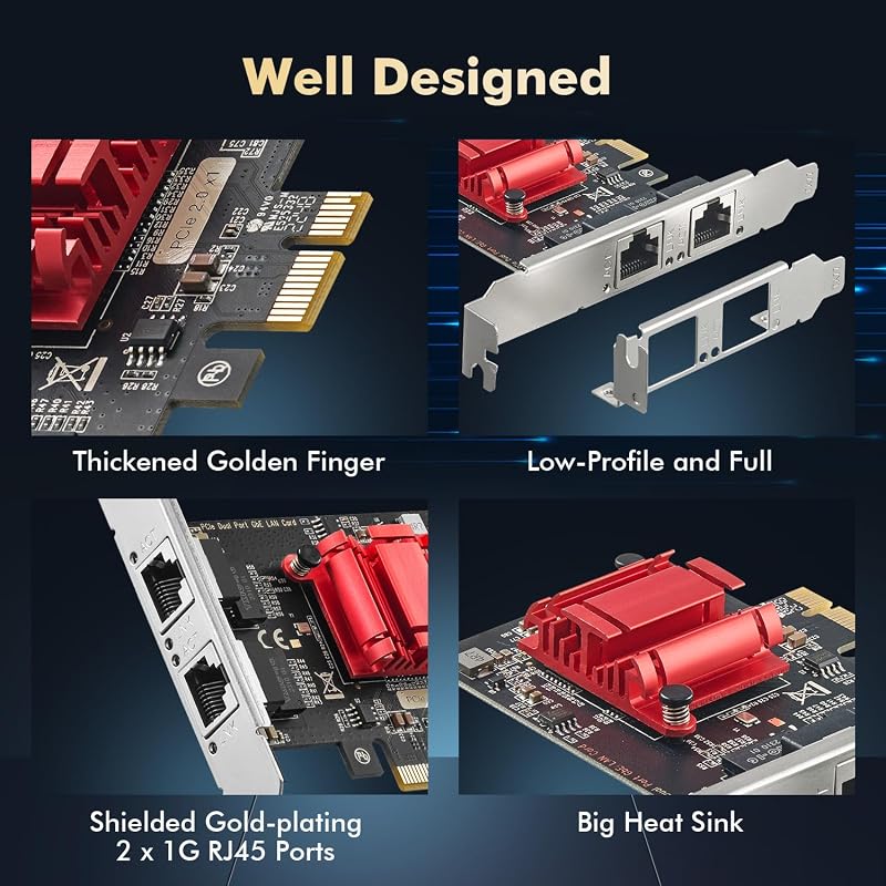 Binardat Gigabit PCIe Hálózati Adapter 2 Port Intel 82575 1000Mbps