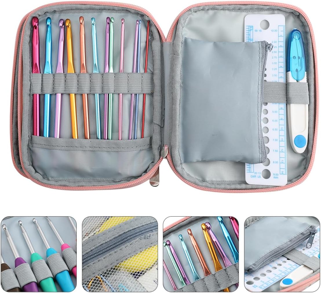 FONDOTIN Colorful Crochet Hook Set with TPR Soft Grip 12 Ergonomic Knitting Needles for DIY Crafting for Beginners and Experienced Knitters for Yarn Storage and Knitting Projects