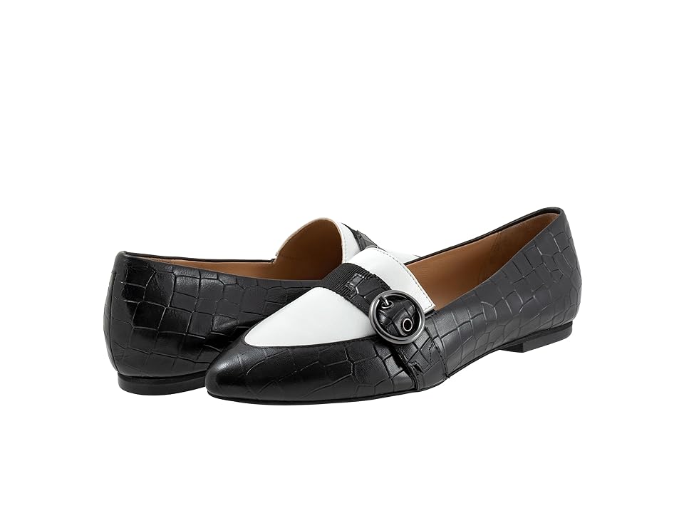 Trotters Emmett (Black Croco/White) Women's Flat Shoes INTERNATIONAL SHIPPING