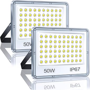 YIQIBRO 50W LED Floodlight Outdoor, IP67 Waterproof Security Lights 2 Pack | 6500K Daylight LED Flood Lights Outdoor, 5000LM Spotlight Wall Light for Garden, Garage, Warehouse, Workshop, Factory, Loft [Energy Class F]