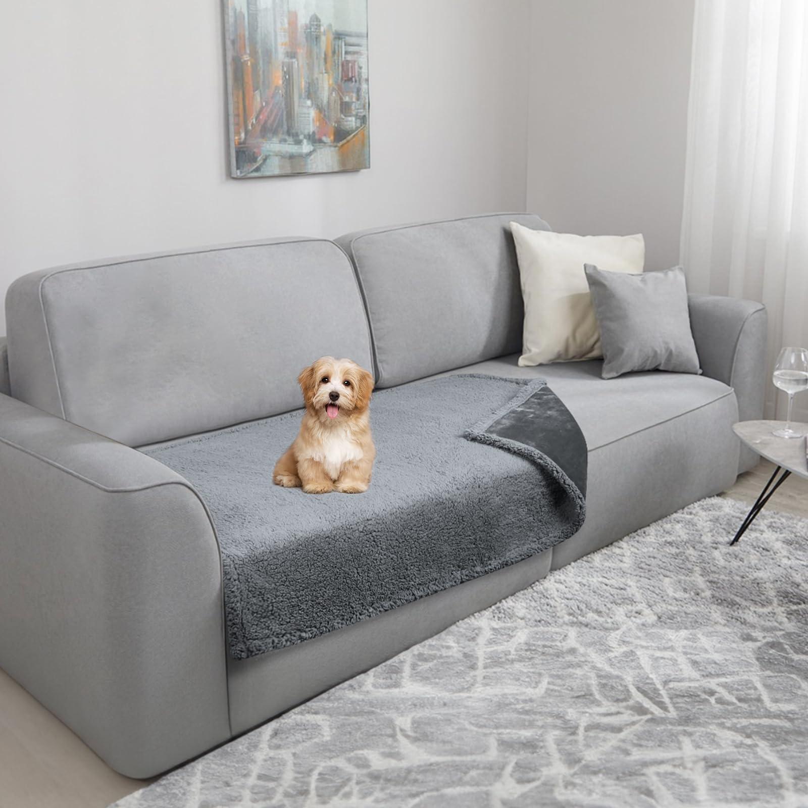 Soft Dog Blanket 70 x 100 cm, Waterproof Pet Blanket 3 Layers of Sheep's Wool and Flannel Absorbent Protects Furniture, Washable, Leakproof, Ideal for Sofa Bed Car