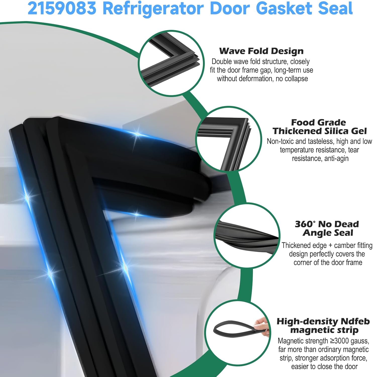 UPGRADED 2159083 Refrigerator Door Gasket Replacement Compatible with Whirlpool Refrigerator Door Seal, Replaces Part Number W10911422 2171185 2181893 2196241 Kenmore Freezer Door Gasket