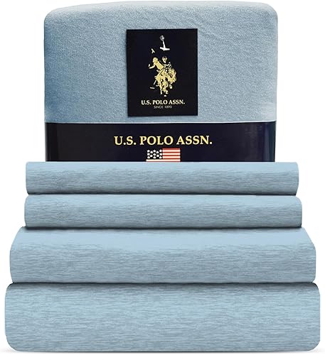 Miniatura 1 de U.S. Polo Assn. Para todas las estaciones, material de camiseta suave y acogedor, juego de sábanas de jersey jaspeado de 4 piezas de 1800 hilos